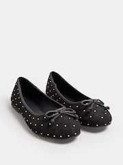 Yours Curve Black Extra Wide Fit Diamante Ballet Pumps - Image 2 of 5