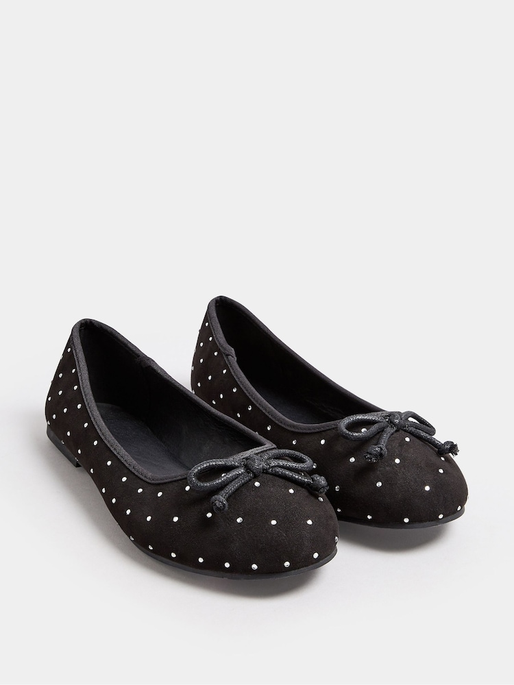 Yours Curve Black Extra Wide Fit Diamante Ballet Pumps - Image 2 of 5