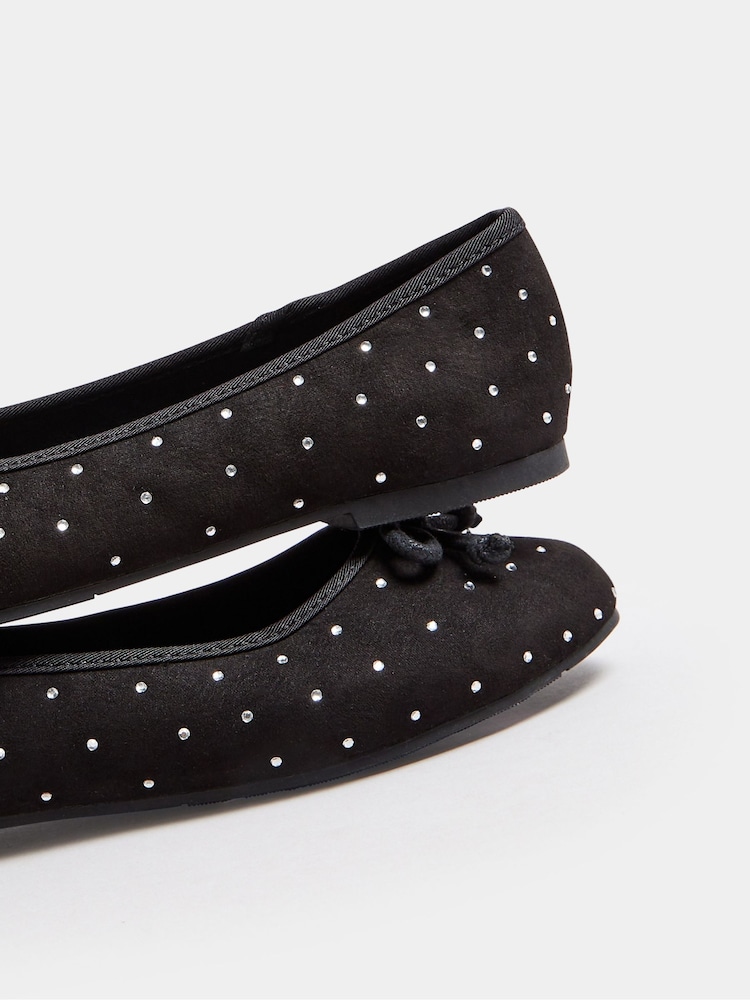 Yours Curve Black Extra Wide Fit Diamante Ballet Pumps - Image 5 of 5