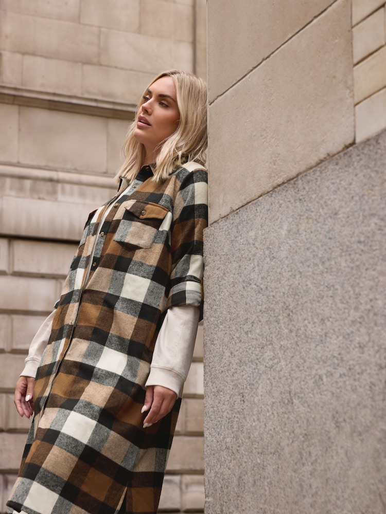 Yours Curve Natural Maxi Check 100% Cotton Shirt - Image 1 of 5