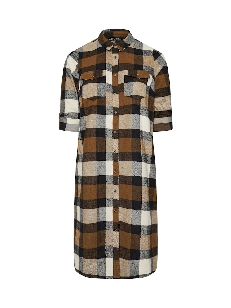Yours Curve Natural Maxi Check 100% Cotton Shirt - Image 5 of 5