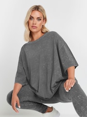 Yours Curve Grey Acid Wash Boxy 100% Cotton T-Shirt - Image 1 of 5