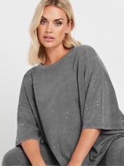 Yours Curve Grey Acid Wash Boxy 100% Cotton T-Shirt - Image 4 of 5