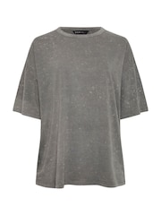 Yours Curve Grey Acid Wash Boxy 100% Cotton T-Shirt - Image 5 of 5