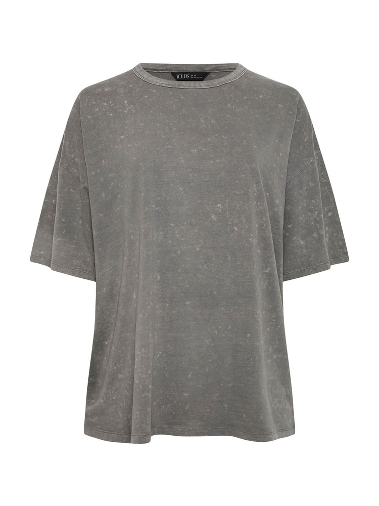 Yours Curve Grey Acid Wash Boxy 100% Cotton T-Shirt - Image 5 of 5