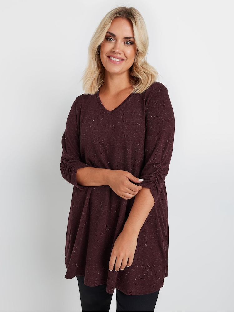 Yours Curve Burgundy Red Metallic Top - Image 1 of 5