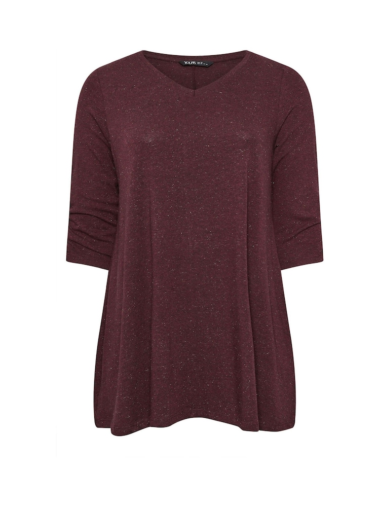 Yours Curve Burgundy Red Metallic Top - Image 5 of 5