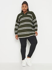 Yours Curve Green Stripe Quarter Zip Jumper - Image 2 of 5