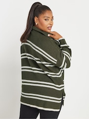 Yours Curve Green Stripe Quarter Zip Jumper - Image 3 of 5