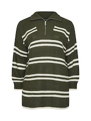 Yours Curve Green Stripe Quarter Zip Jumper - Image 5 of 5