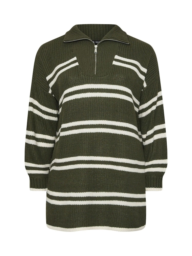 Yours Curve Green Stripe Quarter Zip Jumper - Image 5 of 5