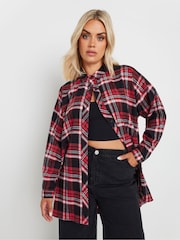 Yours Curve Red Oversized Checked 100% Cotton Shirt - Image 1 of 4
