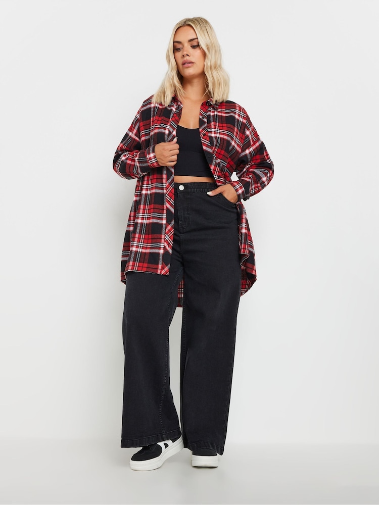 Yours Curve Red Oversized Checked 100% Cotton Shirt - Image 2 of 4