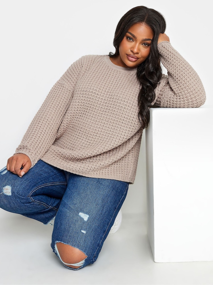 Yours Curve Natural Waffle Knitted Jumper - Image 1 of 4