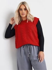 Yours Curve Red Cropped Cable Vest - Image 1 of 5
