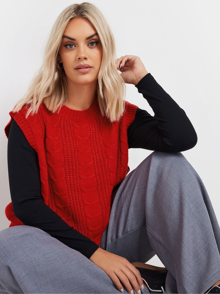 Yours Curve Red Cropped Cable Vest - Image 4 of 5