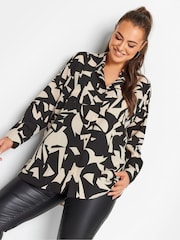 Yours Curve Natural Abstract Print Oversized Shirt - Image 1 of 5