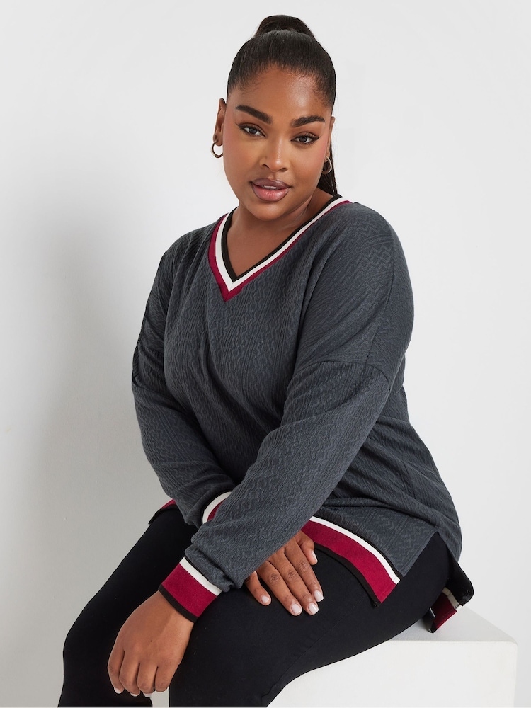 Yours Curve Grey Structured Sweatshirt - Image 3 of 5