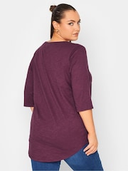 Yours Curve Burgundy Red Pintuck Button Henley 100% Cotton T-Shirt - Image 4 of 5