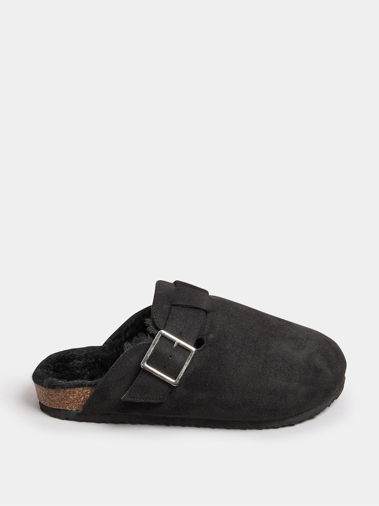 Yours Curve Black Extra Wide Fit Faux Fur Lined Clogs - Image 1 of 5