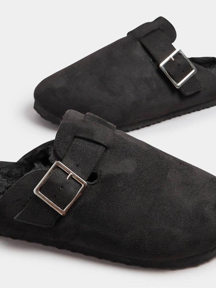 Yours Curve Black Extra Wide Fit Faux Fur Lined Clogs - Image 4 of 5