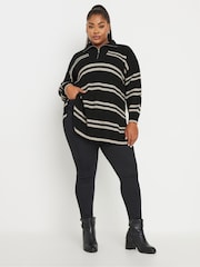 Yours Curve Black Stripe Quarter Zip Jumper - Image 2 of 5