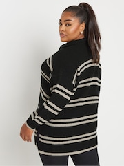 Yours Curve Black Stripe Quarter Zip Jumper - Image 3 of 5