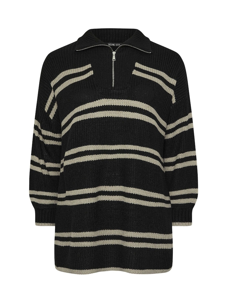 Yours Curve Black Stripe Quarter Zip Jumper - Image 5 of 5