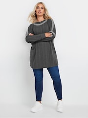 Yours Curve Grey Studded Neckline Embellished Jumper - Image 2 of 5