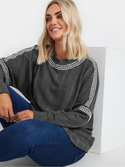 Yours Curve Grey Studded Neckline Embellished Jumper - Image 4 of 5