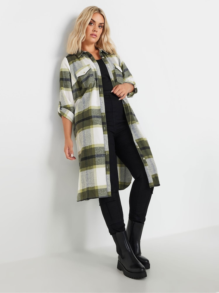 Yours Curve Green Maxi Check 100% Cotton Shirt - Image 1 of 5
