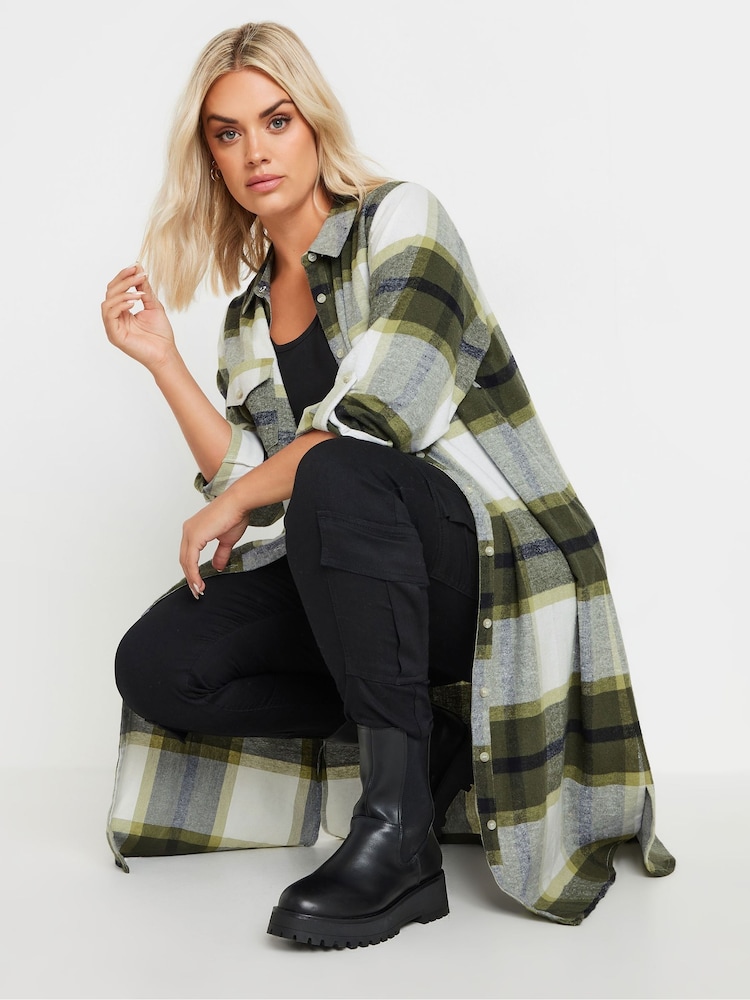 Yours Curve Green Maxi Check 100% Cotton Shirt - Image 4 of 5