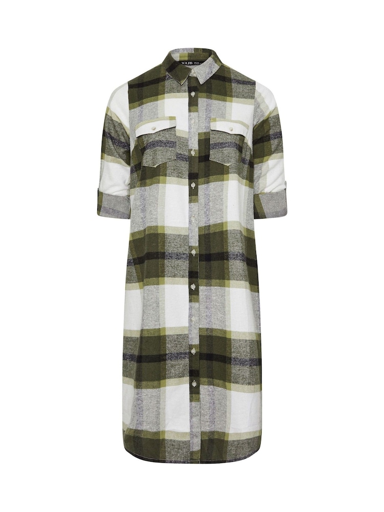 Yours Curve Green Maxi Check 100% Cotton Shirt - Image 5 of 5