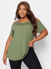 Yours Curve Black Cold Shoulder T-Shirts 2 Pack - Image 2 of 8