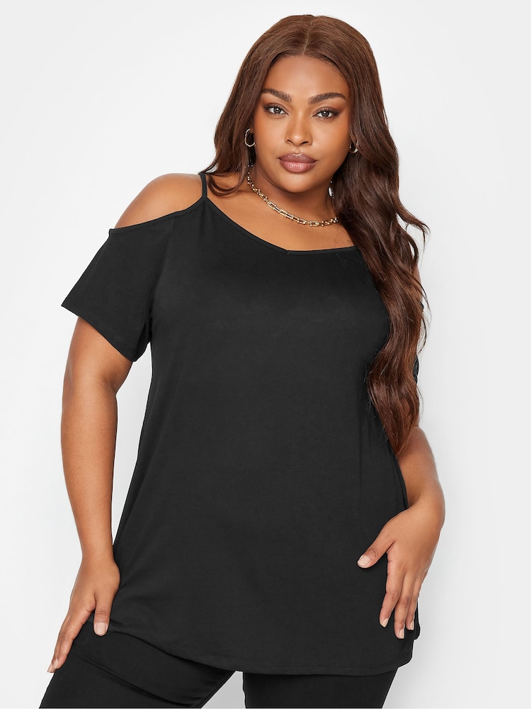 Yours Curve Black Cold Shoulder T-Shirts Pack Laura Ashley