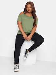 Yours Curve Black Cold Shoulder T-Shirts 2 Pack - Image 4 of 8