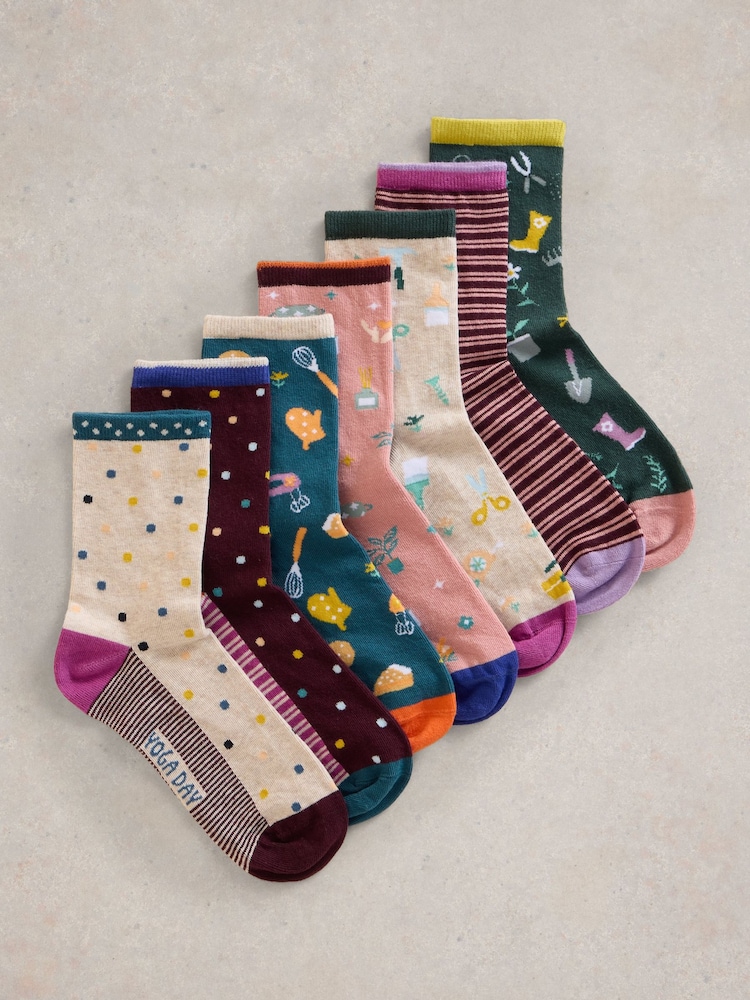 White Stuff Blue Days Of The Week Socks 7 Pack - Image 1 of 2 White Stuff Blue Days Of The Week Socks 7 Pack - Image 1 of 2