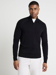River Island Black Slim Fit Viscose Quarter Zip Jumper - Image 1 of 4