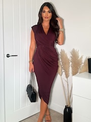 AX Paris Green Wrap Draped Midi Dress - Image 1 of 4