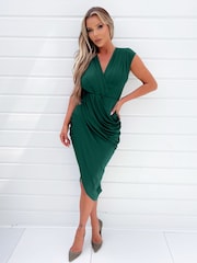 AX Paris Green Wrap Draped Midi Dress - Image 1 of 5