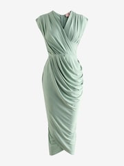 AX Paris Green Wrap Draped Midi Dress - Image 5 of 5