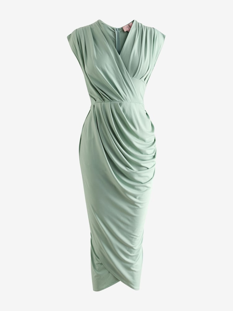 AX Paris Green Wrap Draped Midi Dress - Image 5 of 5