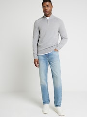 River Island Grey Slim Fit Viscose Quarter Zip Jumper - Image 1 of 4