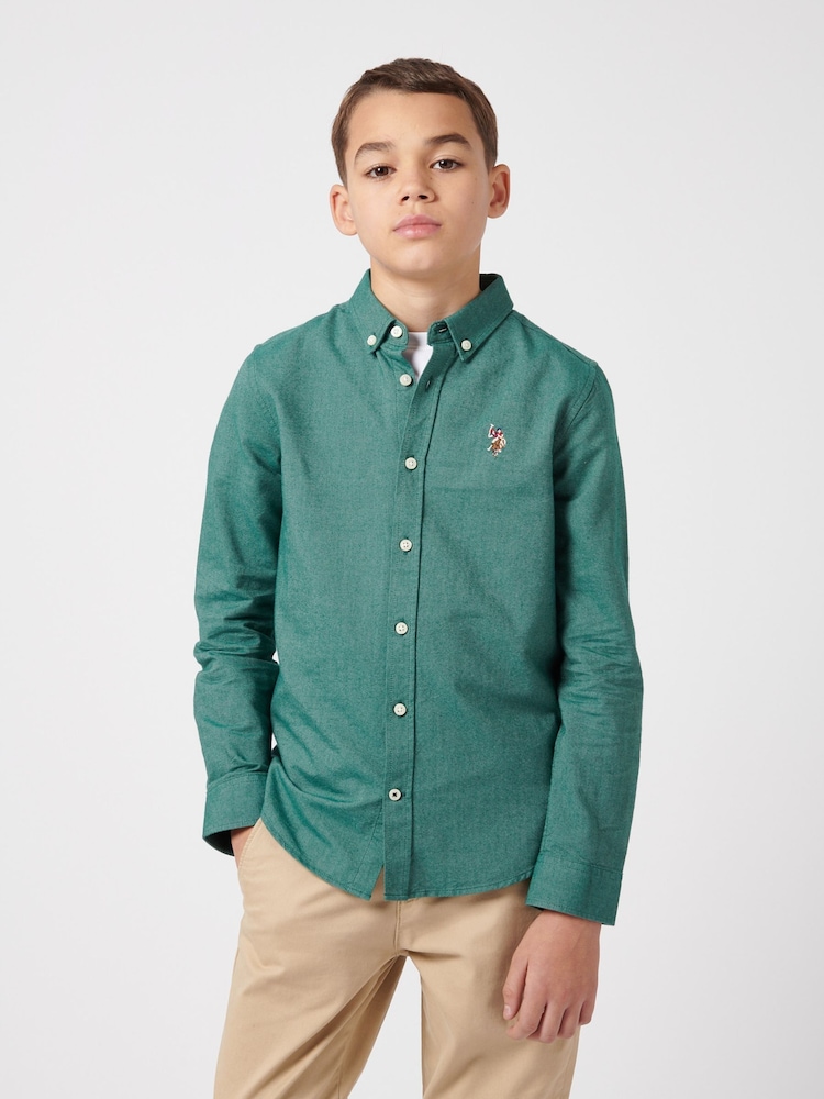 U.S. Polo Assn. Green Peached Boys Oxford 100% Cotton Shirt - Image 1 of 8
