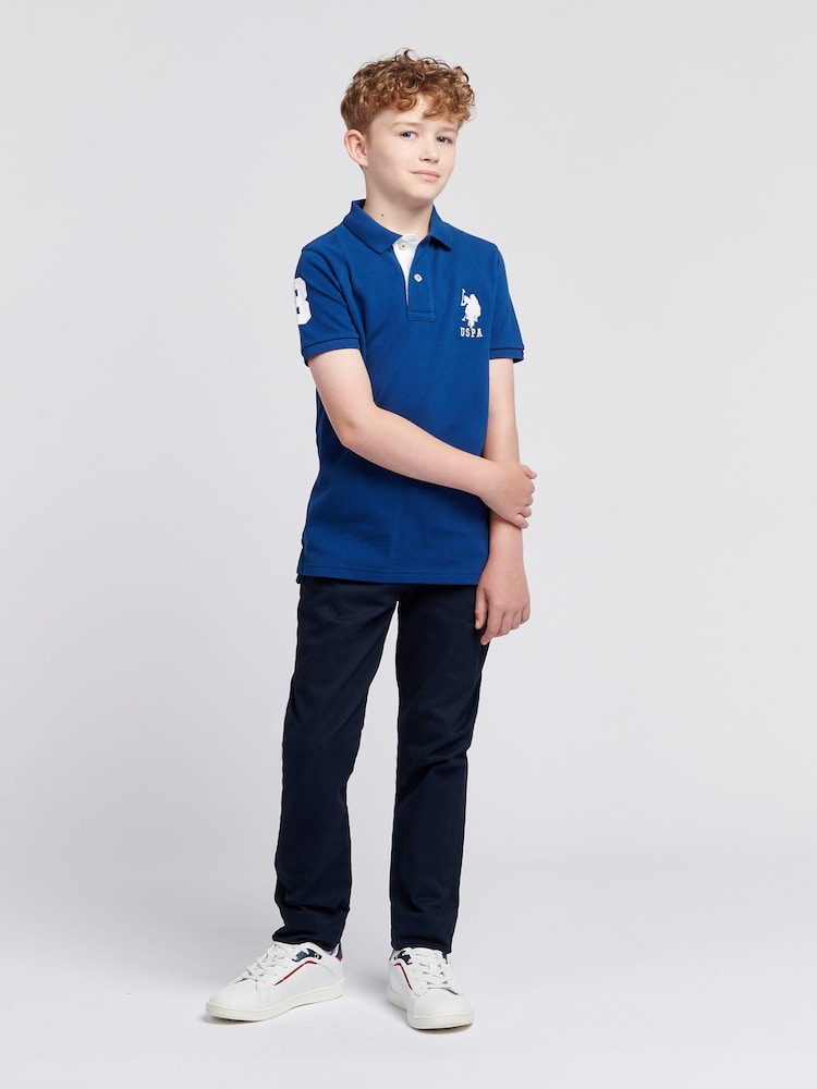 U.S. Polo Assn. Coral Blue Boys 100% Cotton Player 3 Polo Shirt - Image 3 of 9