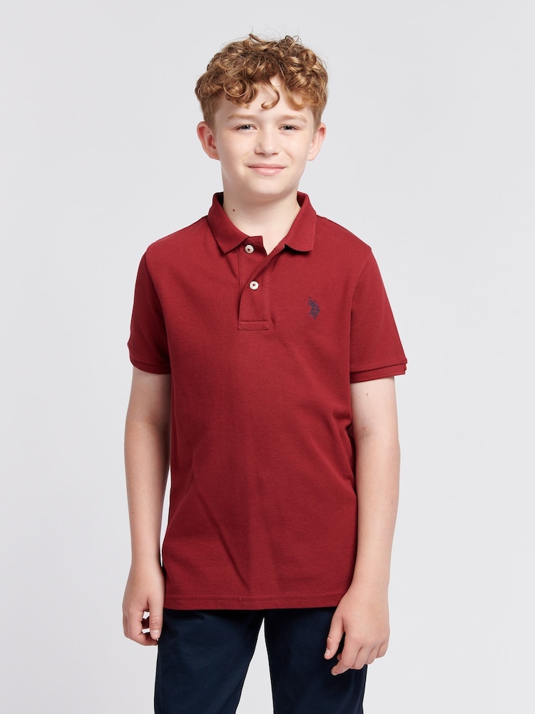 U.S. Polo Assn. Dark Red Boys Double Horsemen 100% Cotton Polo Shirt - Image 1 of 4