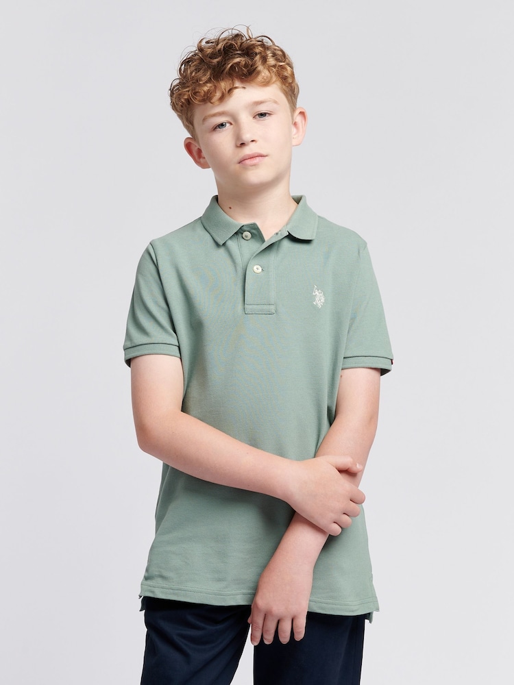 U.S. Polo Assn. Green Light Boys Double Horsemen 100% Cotton Polo Shirt - Image 1 of 8