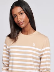 U.S. Polo Assn. Camiseta de algodón 100 % y manga larga a rayas para mujer - Imagen 2 de 4