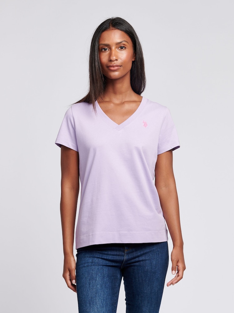 U.S. Polo Assn. Purple Regular Fit Womens V-Neck 100% Cotton T-Shirt - Image 1 of 4