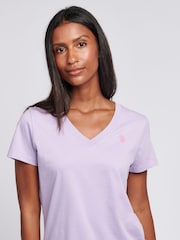 U.S. Polo Assn. Purple Regular Fit Womens V-Neck 100% Cotton T-Shirt - Image 2 of 4
